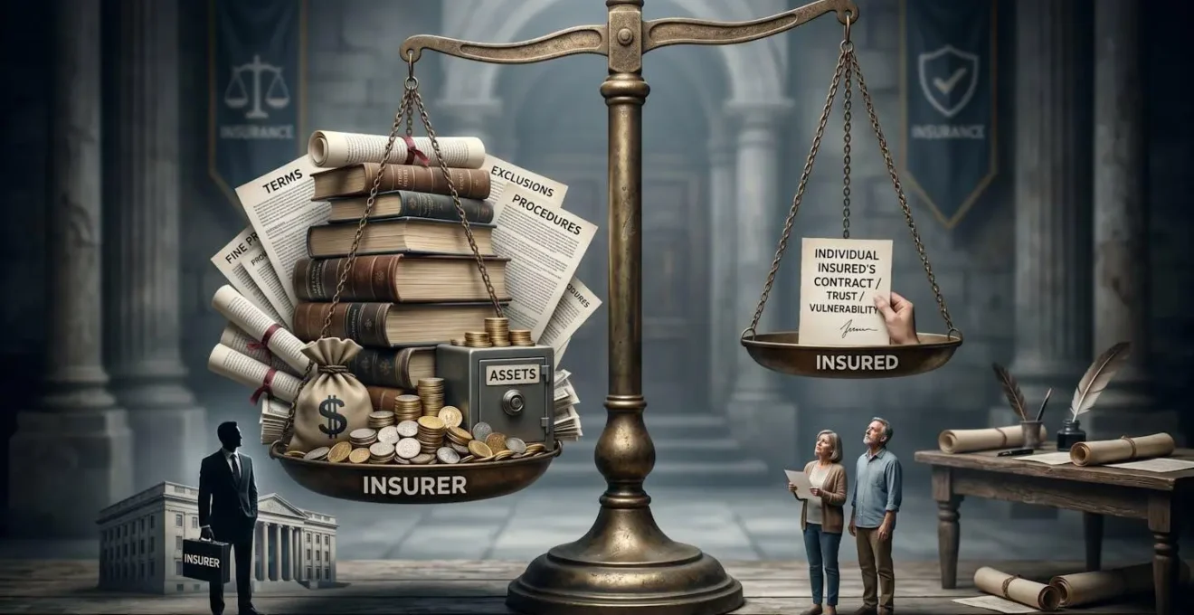 Métaphore visuelle d'un déséquilibre contractuel entre assureur et assuré