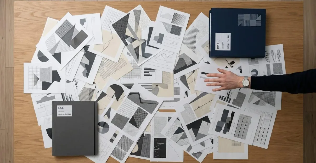 Bureau de consultant avec documents d'assurance éparpillés montrant la complexité des garanties