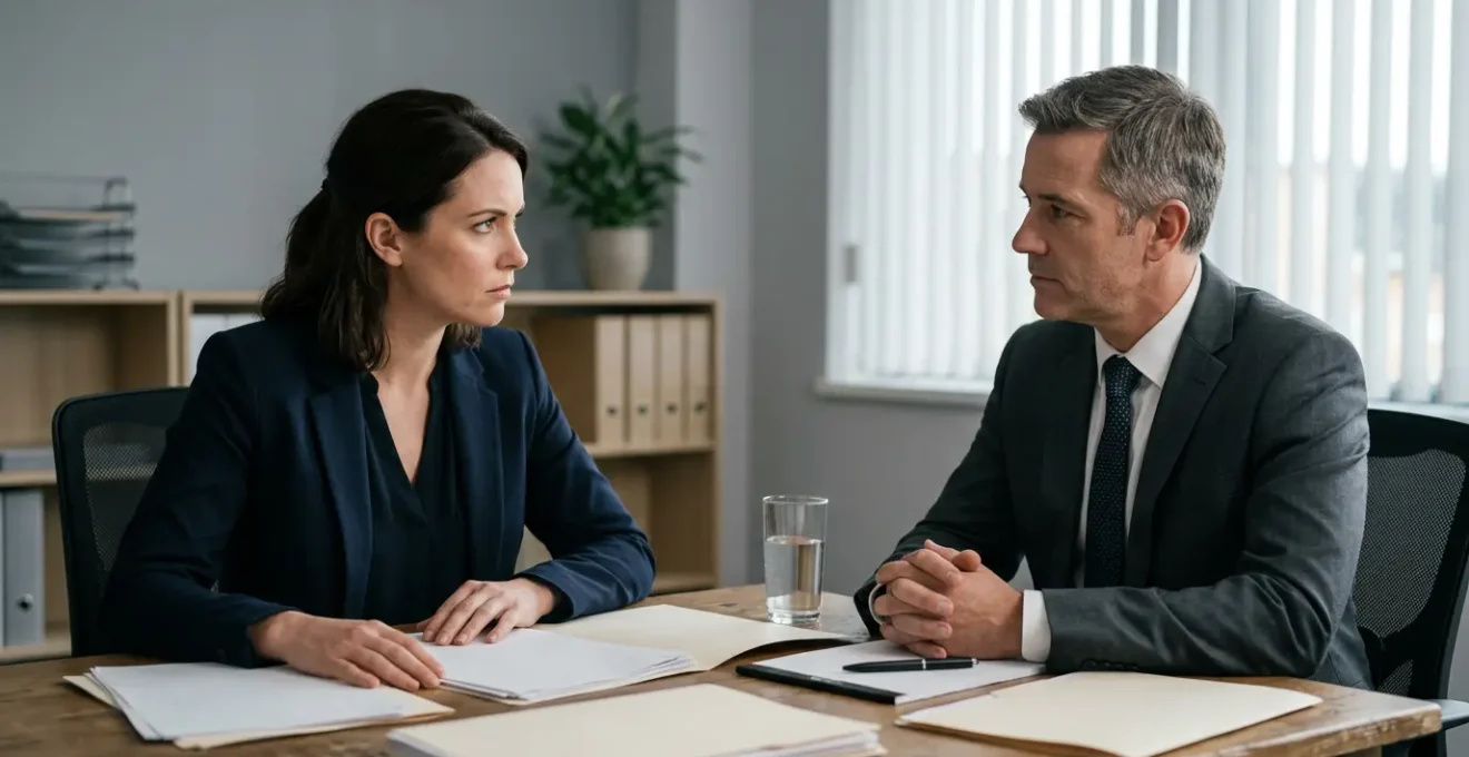 Scène représentant un échange entre un assuré et un représentant d'assurance autour de documents contractuels
