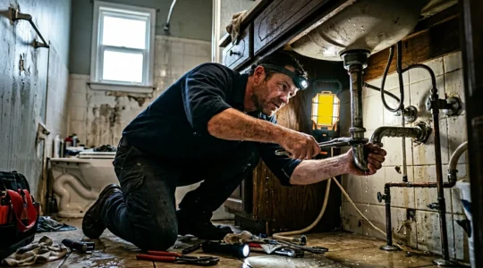 Intervention d'urgence d'un plombier pour réparer une fuite d'eau dans un appartement
