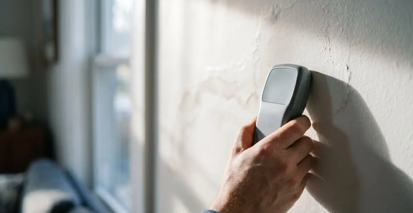 Humidimètre professionnel mesurant le taux d'humidité d'un mur après dégât des eaux