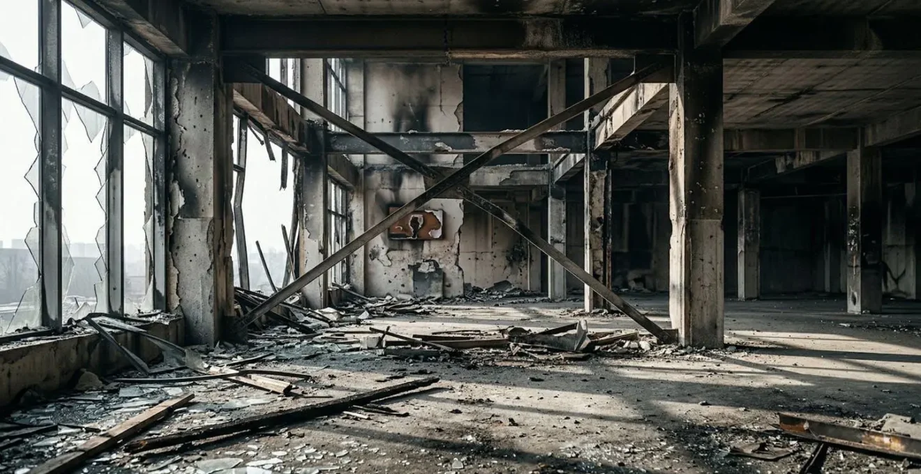 Local commercial endommagé par un incendie illustrant les risques de sous-assurance et l'importance des limites de couverture adéquates