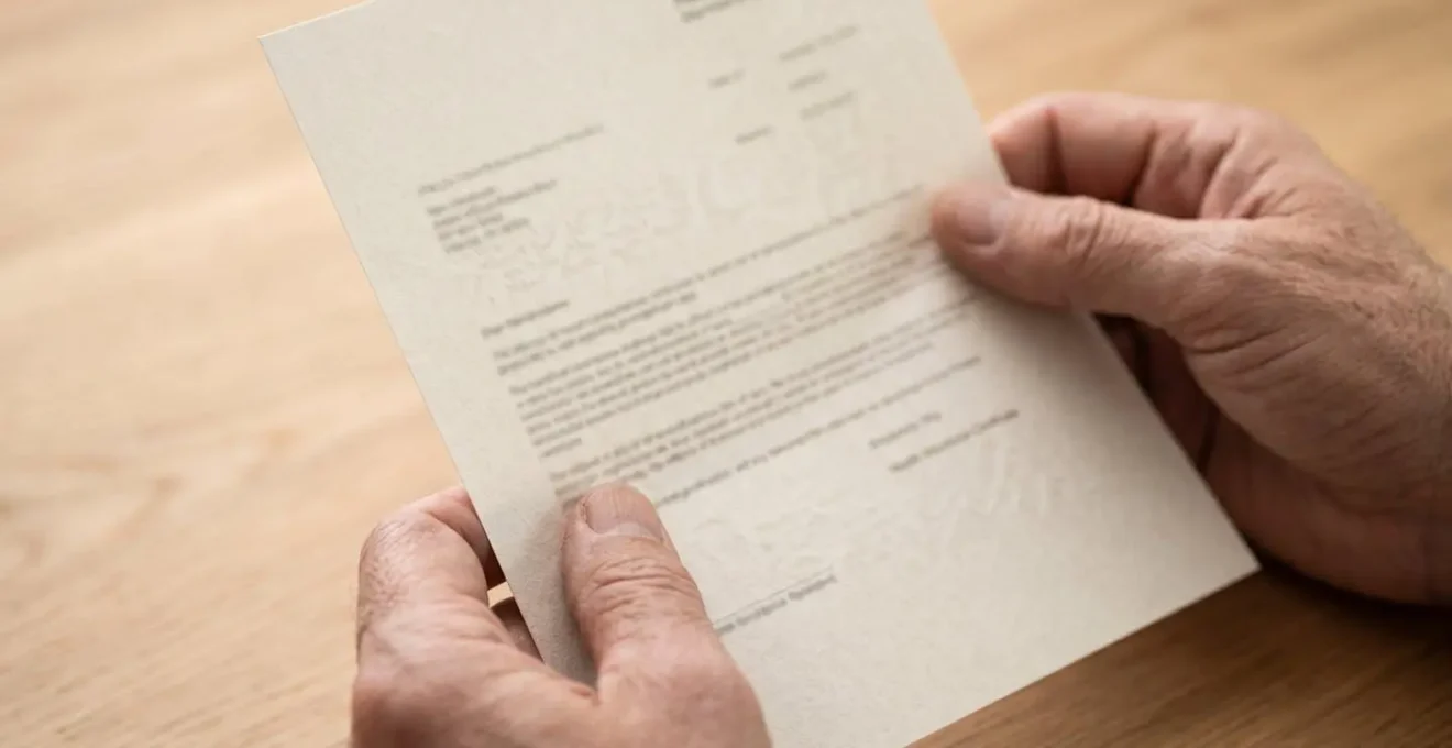Gros plan sur des mains tenant un document officiel de certificat d'adhésion à une mutuelle santé