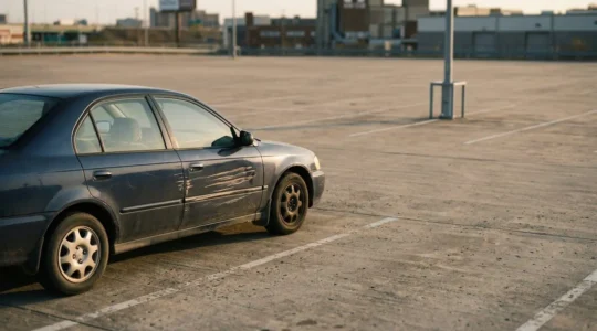 Portière de voiture endommagée sur un parking, conflit avec compagnie d'assurance